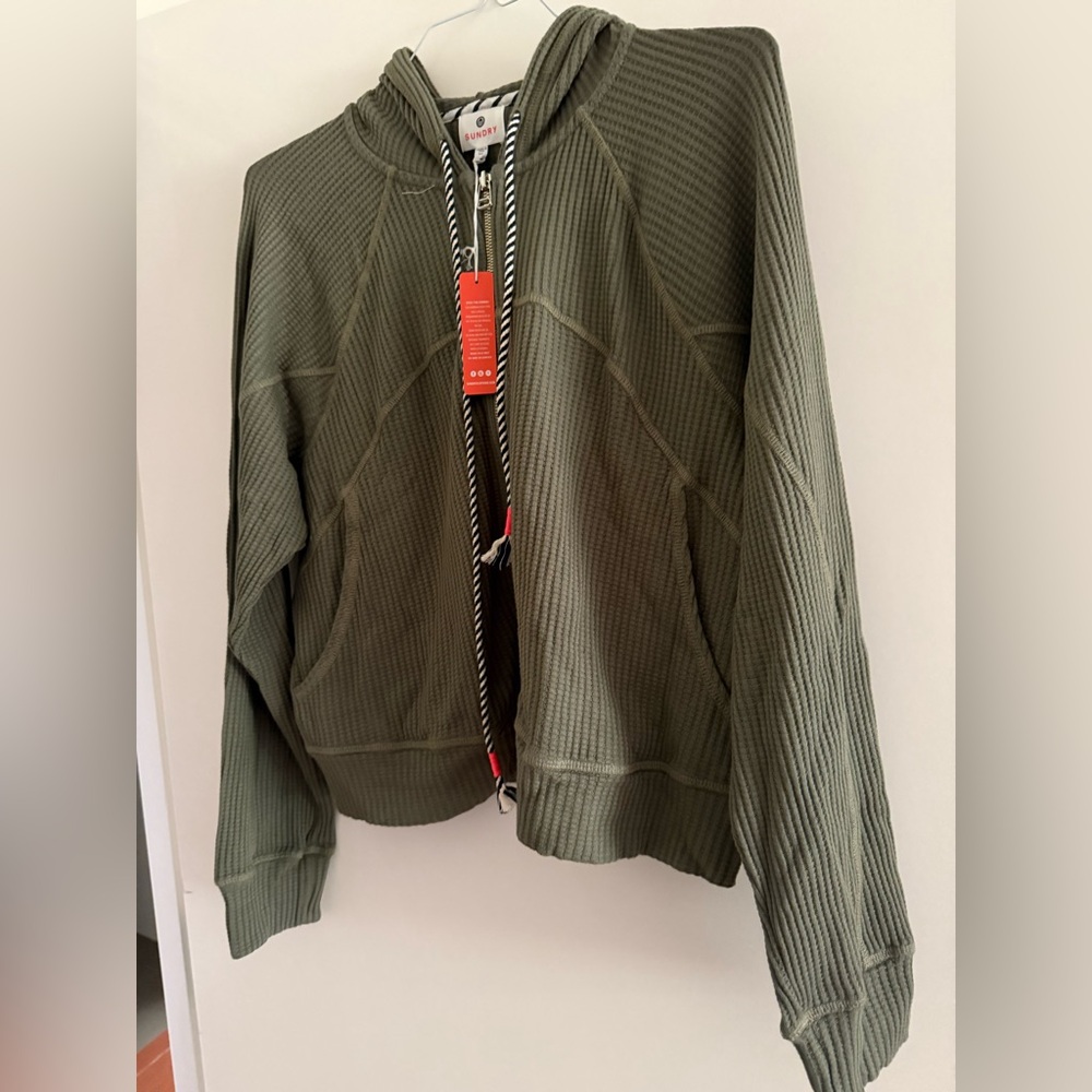 Sundry Seamed Zip Hoodie in Fern medium NWT